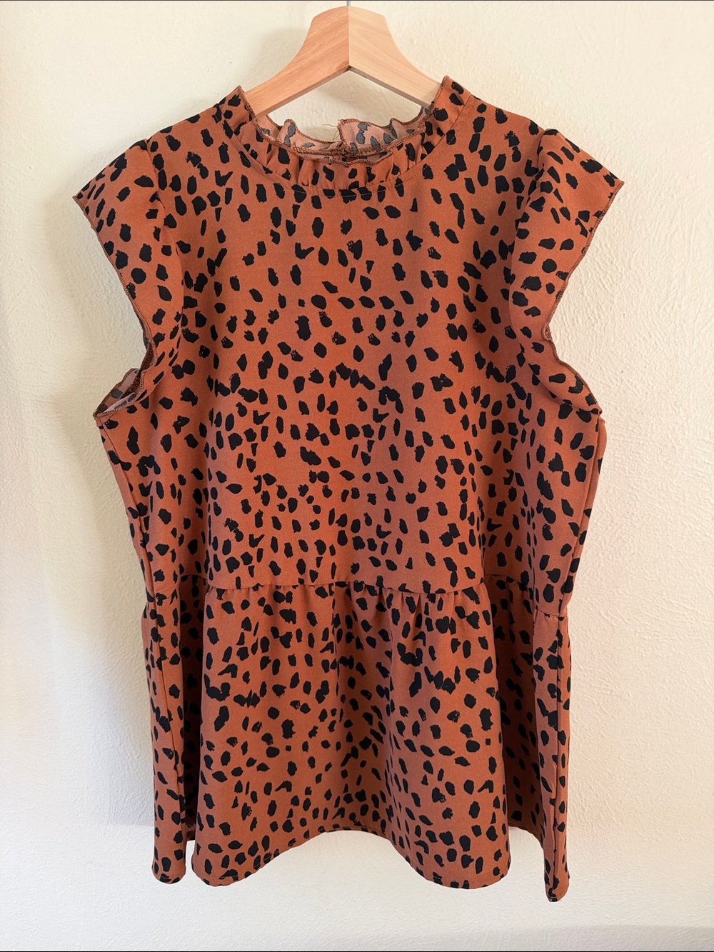 Amazon Camel and Black Leopard Print Peplum Top